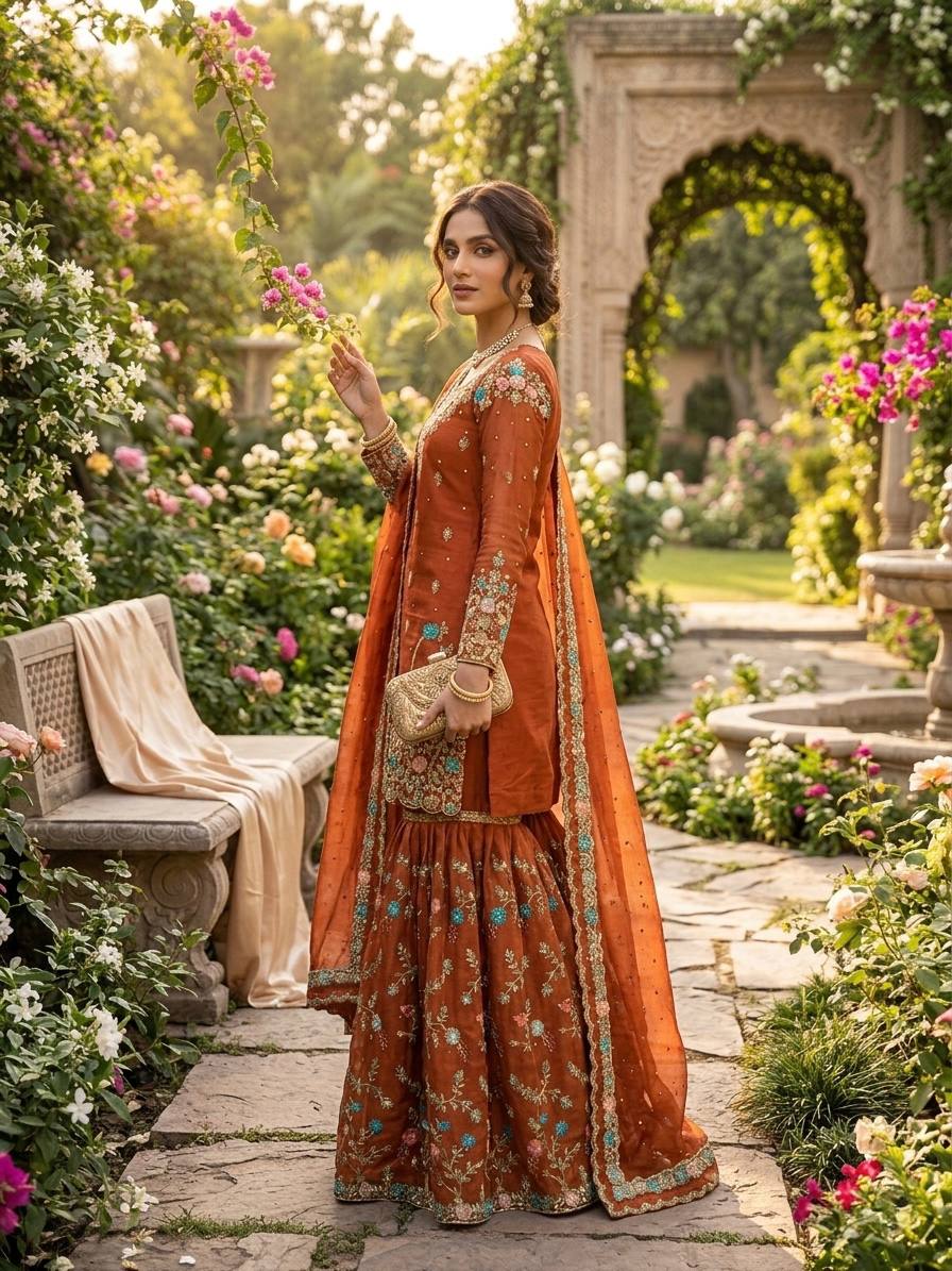 JMC Silk Embroidered Sharara Suit Set