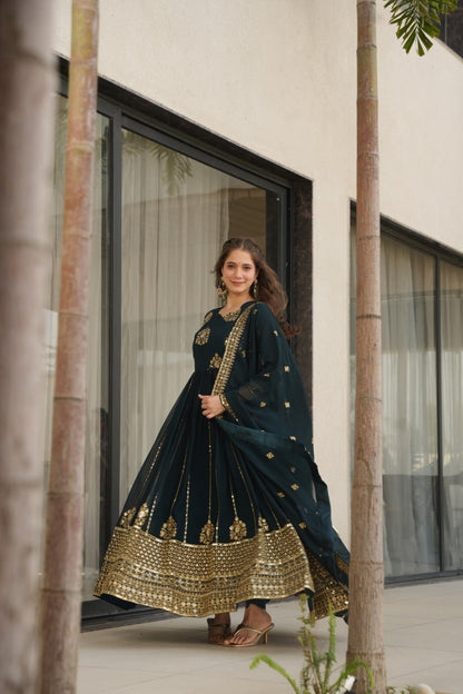 Premium Faux Blooming Gown with Zari & Sequins Embroidery