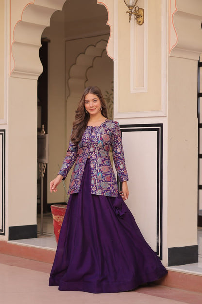 Premium Simmer Vichitra Lehenga Choli Set with Jacquard Blouse