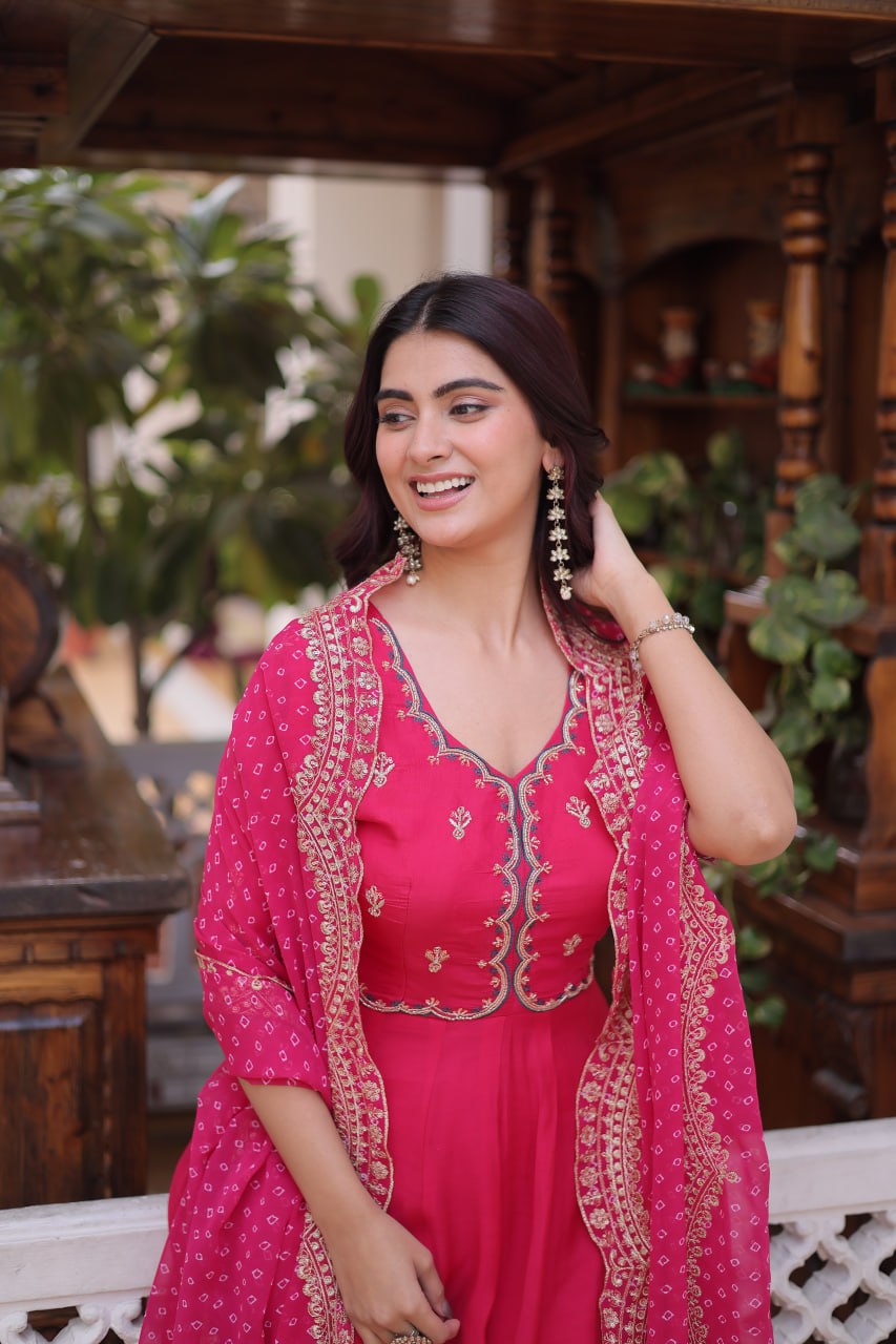 Mul Chanderi Kali Anarkali Suit with Georgette Dupatta