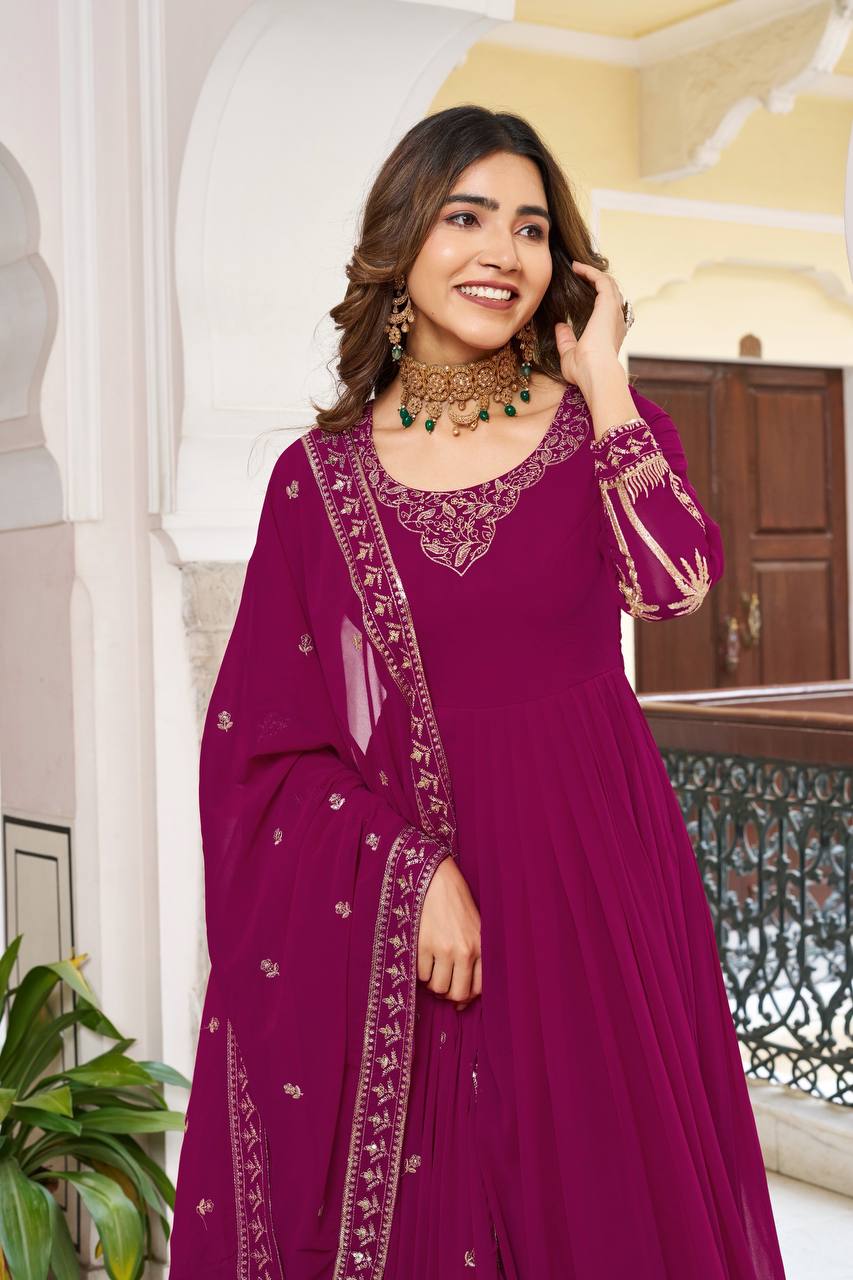 Sequined Faux Georgette Anarkali Suit for Women