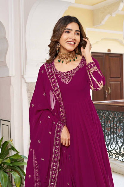 Sequined Faux Georgette Anarkali Suit for Women