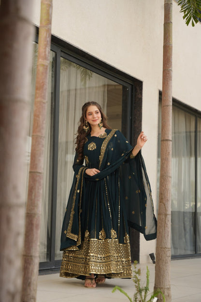 Premium Faux Blooming Gown with Zari & Sequins Embroidery
