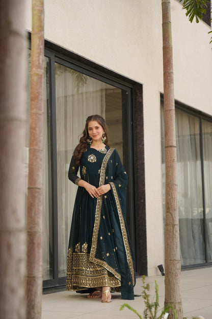 Premium Faux Blooming Gown with Zari & Sequins Embroidery