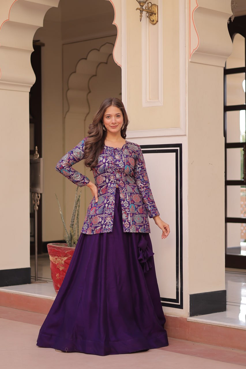 Premium Simmer Vichitra Lehenga Choli Set with Jacquard Blouse