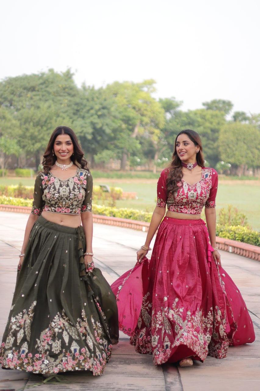Premium Gold Crush Sequins Embroidered Lehenga Choli Set