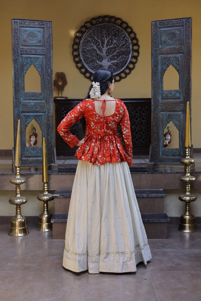 Sequins Embroidered Peplum Top with Flared Lehenga Set
