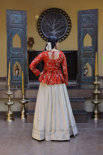 Sequins Embroidered Peplum Top with Flared Lehenga Set