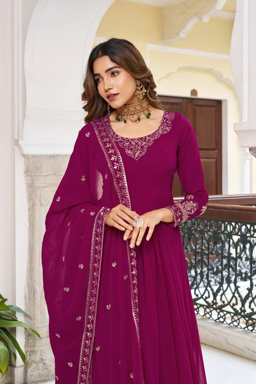 Sequined Faux Georgette Anarkali Suit for Women
