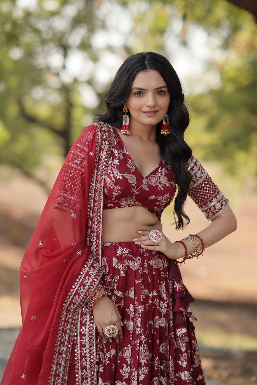 Viscose Jacquard Lehenga Choli with Russian Silk Dupatta
