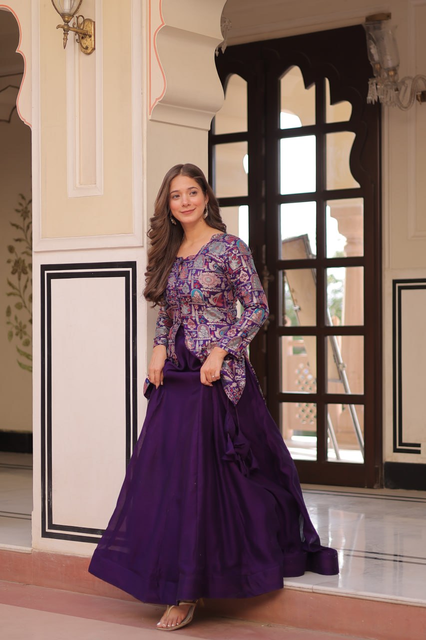 Premium Simmer Vichitra Lehenga Choli Set with Jacquard Blouse