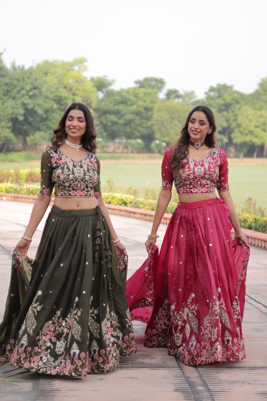 Premium Gold Crush Sequins Embroidered Lehenga Choli Set