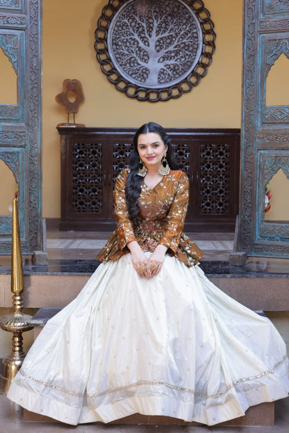 Sequins Embroidered Peplum Top with Flared Lehenga Set