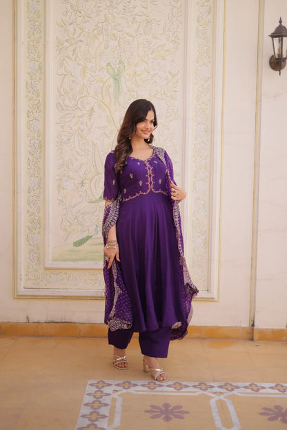 Mul Chanderi Kali Anarkali Suit with Georgette Dupatta