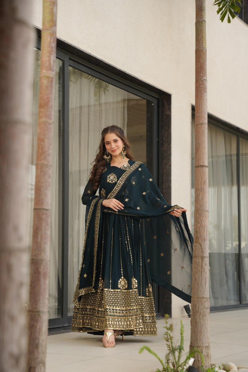 Premium Faux Blooming Gown with Zari & Sequins Embroidery