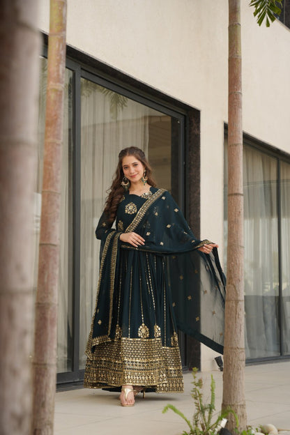 Premium Faux Blooming Gown with Zari & Sequins Embroidery