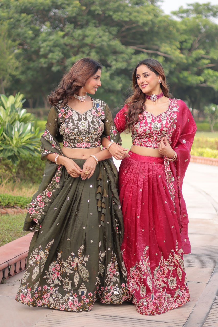 Premium Gold Crush Sequins Embroidered Lehenga Choli Set