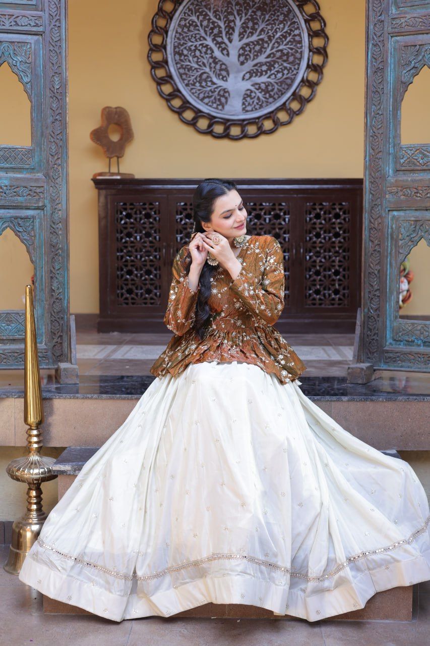 Sequins Embroidered Peplum Top with Flared Lehenga Set