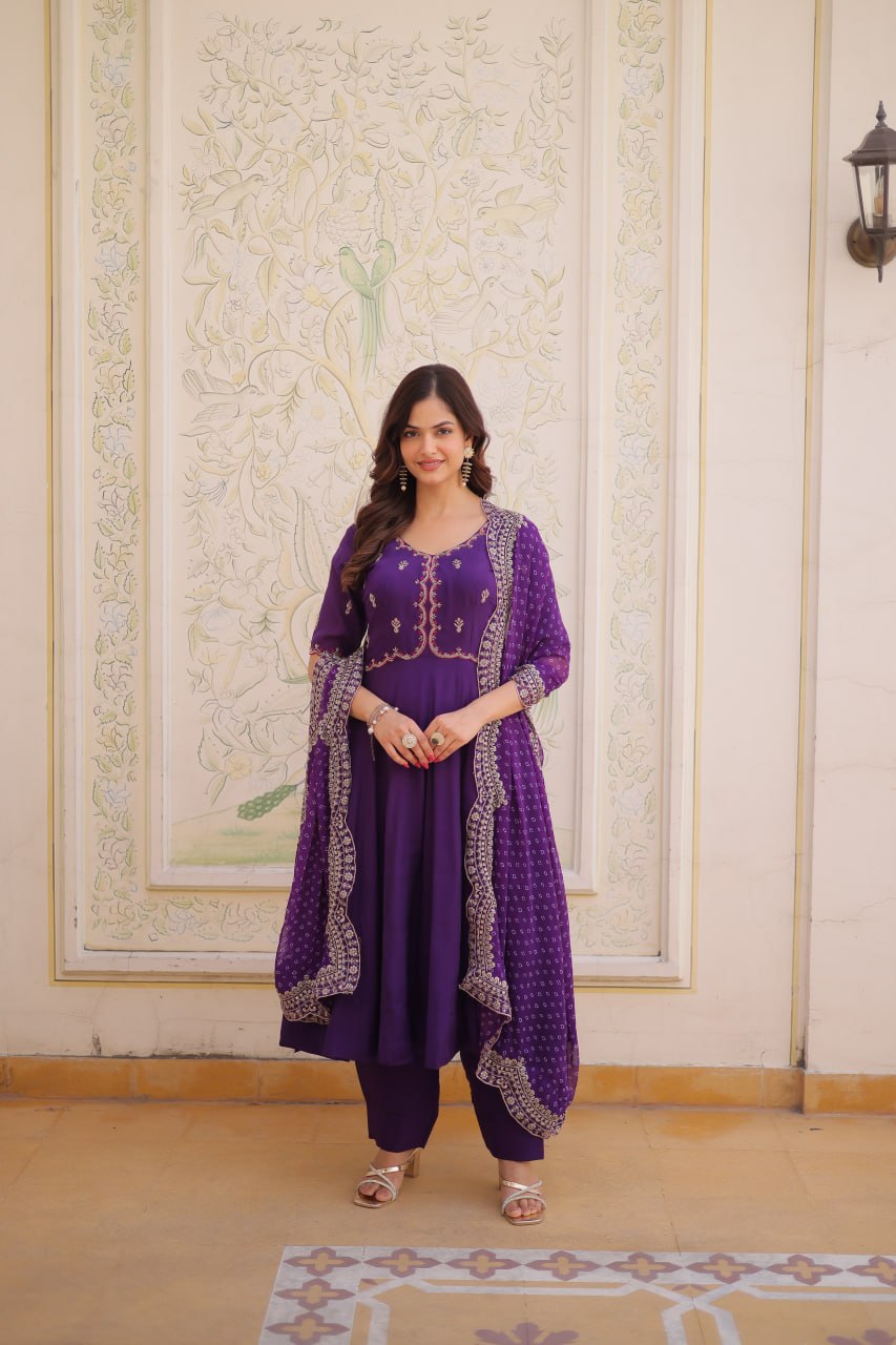 Mul Chanderi Kali Anarkali Suit with Georgette Dupatta