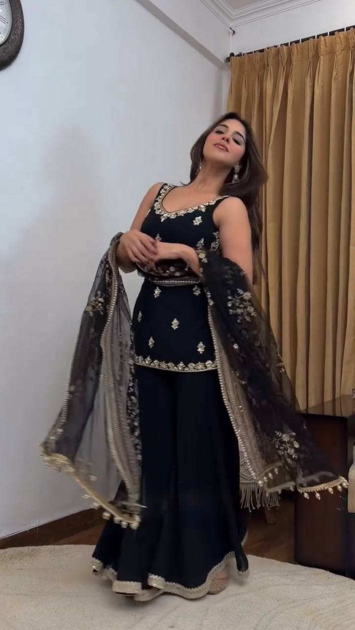 Black Georgette Designer Palazzo Set - Wedding Festive Wear