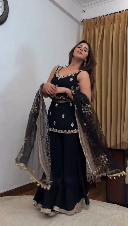 Black Georgette Designer Palazzo Set - Wedding Festive Wear