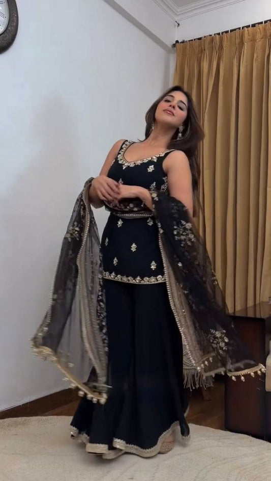 Black Georgette Designer Palazzo Set - Wedding Festive Wear