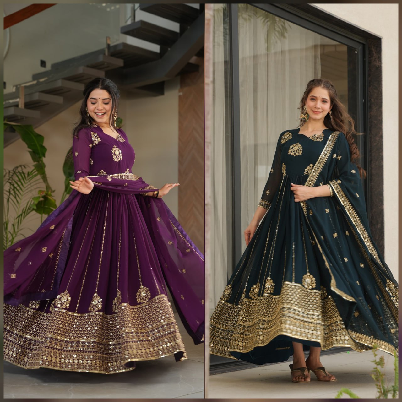 Premium Faux Blooming Gown with Zari & Sequins Embroidery
