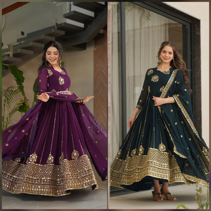 Premium Faux Blooming Gown with Zari & Sequins Embroidery