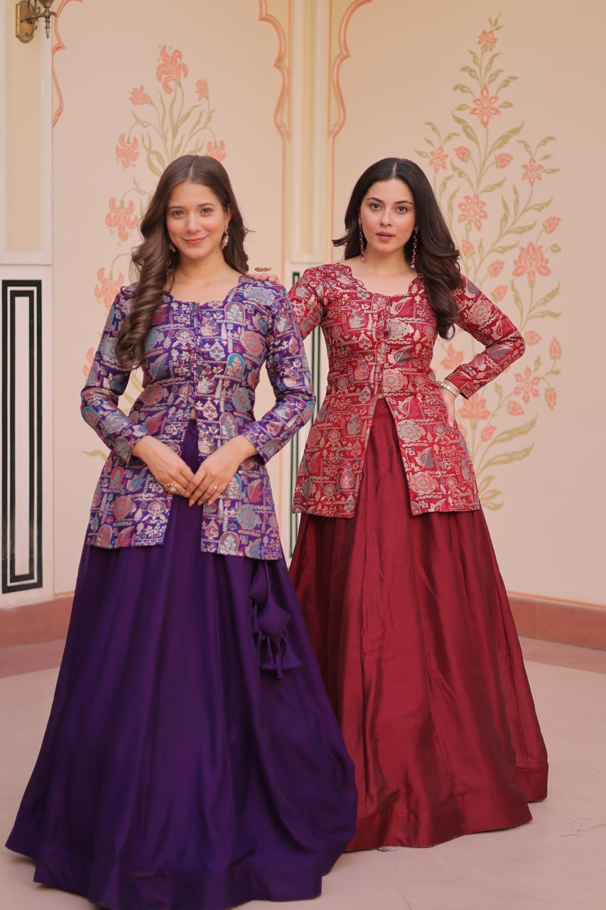 Premium Simmer Vichitra Lehenga Choli Set with Jacquard Blouse