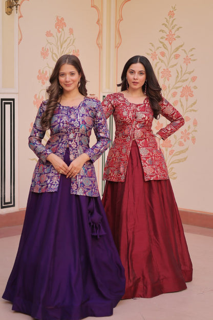 Premium Simmer Vichitra Lehenga Choli Set with Jacquard Blouse