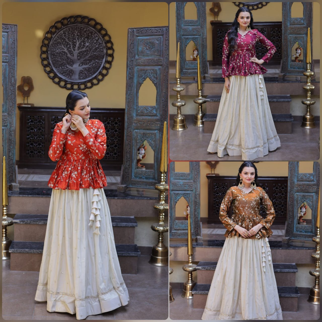 Sequins Embroidered Peplum Top with Flared Lehenga Set