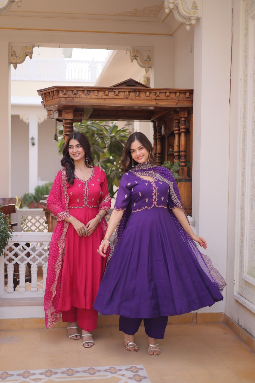 Mul Chanderi Kali Anarkali Suit with Georgette Dupatta