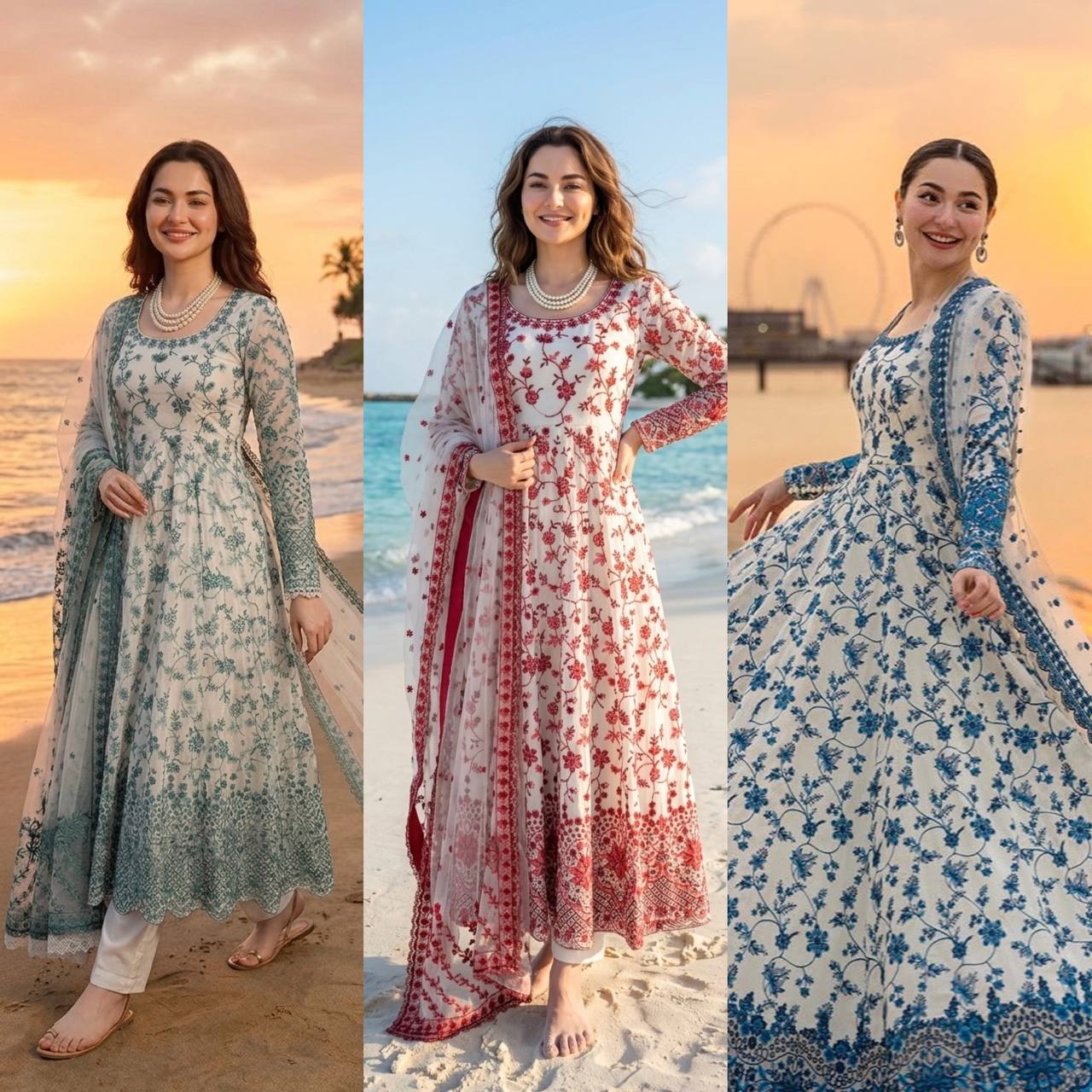 Premium Faux Georgette Embroidered Anarkali Gown with Pent Set