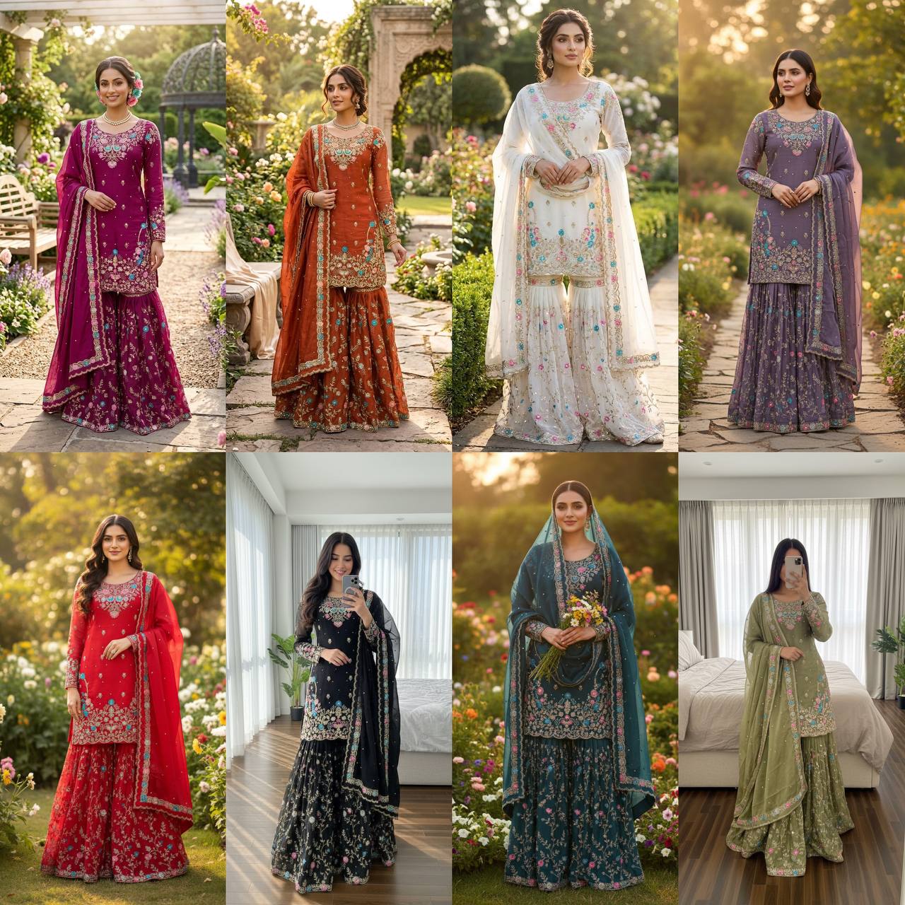 JMC Silk Embroidered Sharara Suit Set