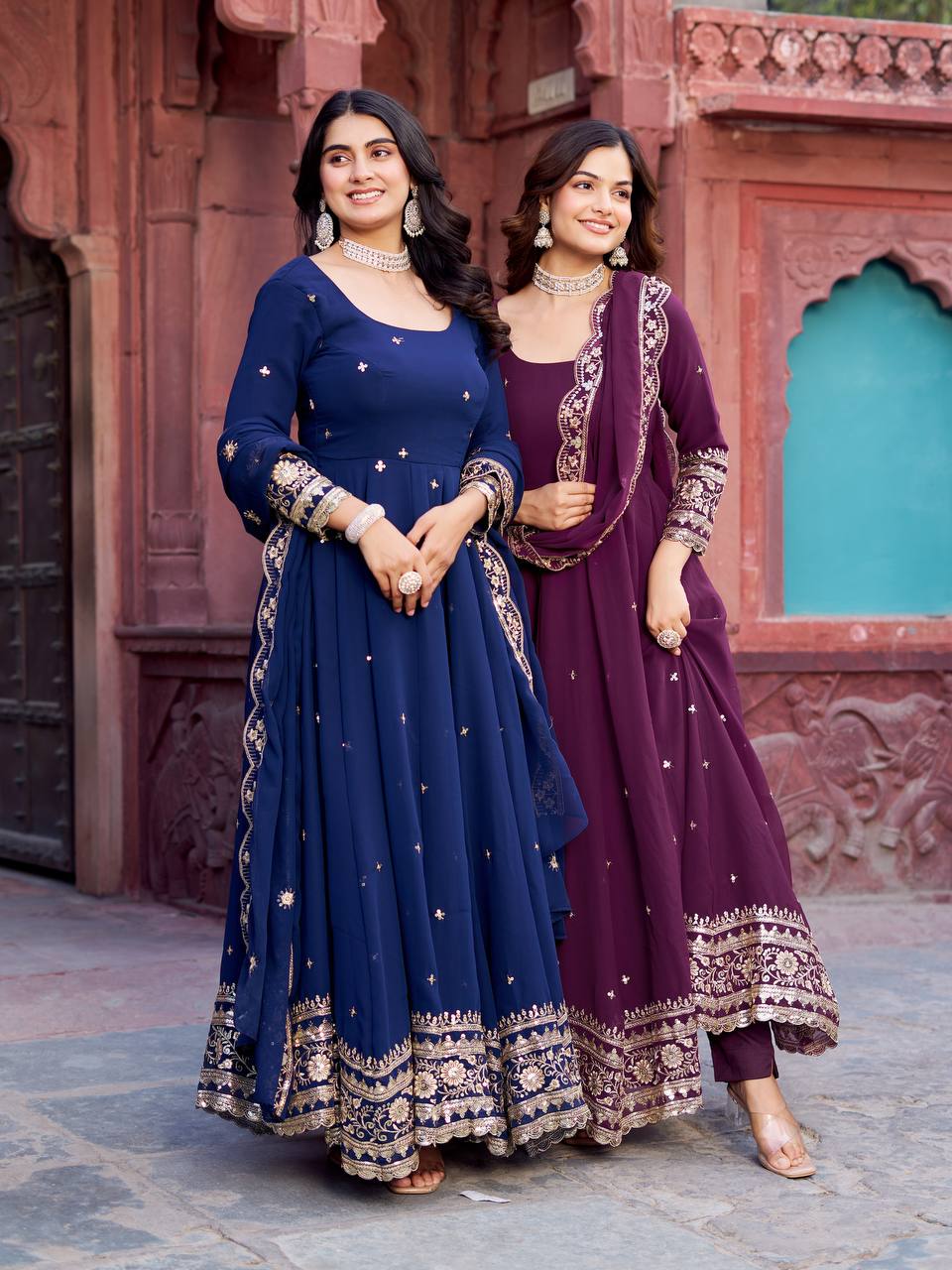 Georgette Anarkali Gown with Sequence Work & Dupatta