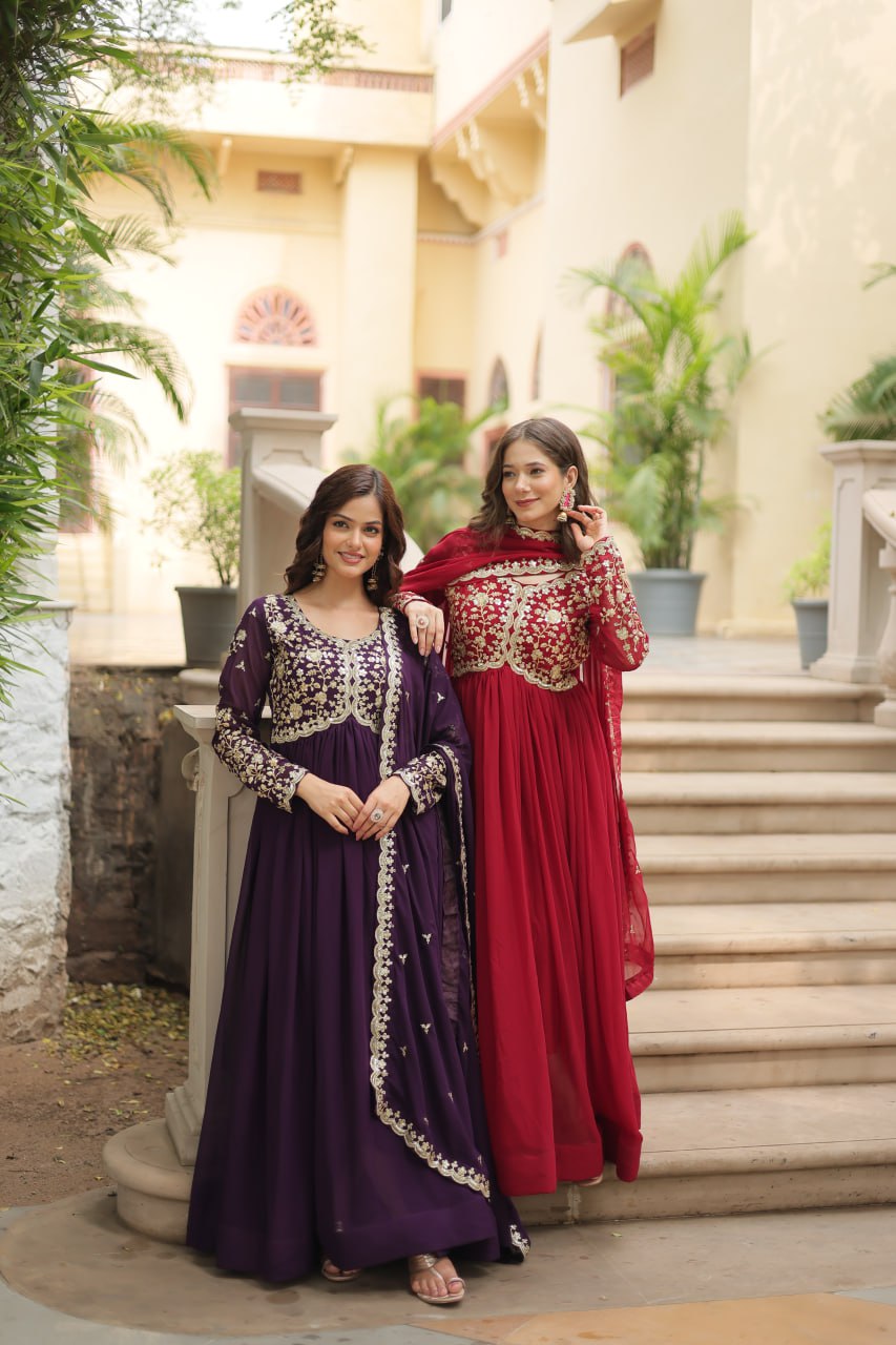 Designer Anarkali Party Wear Gown with Sequins Embroidery