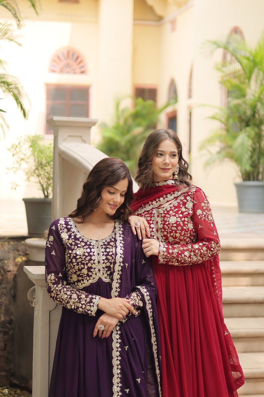 Designer Anarkali Party Wear Gown with Sequins Embroidery