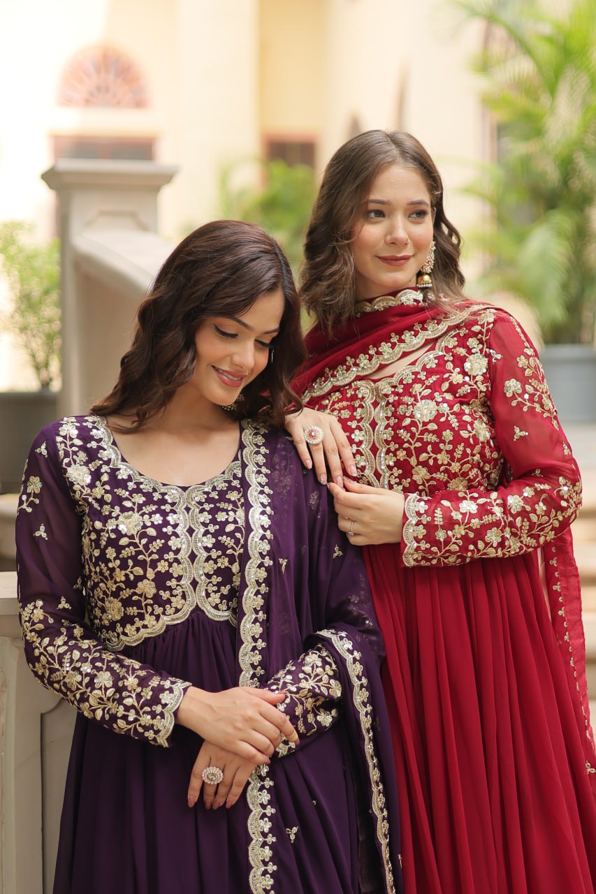 Designer Anarkali Party Wear Gown with Sequins Embroidery