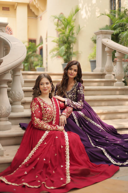 Designer Anarkali Party Wear Gown with Sequins Embroidery