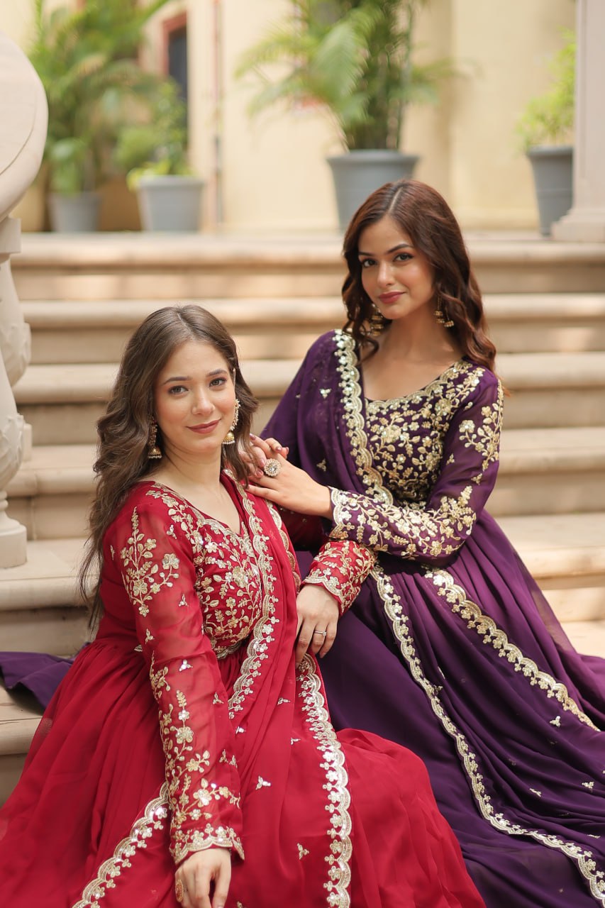 Designer Anarkali Party Wear Gown with Sequins Embroidery