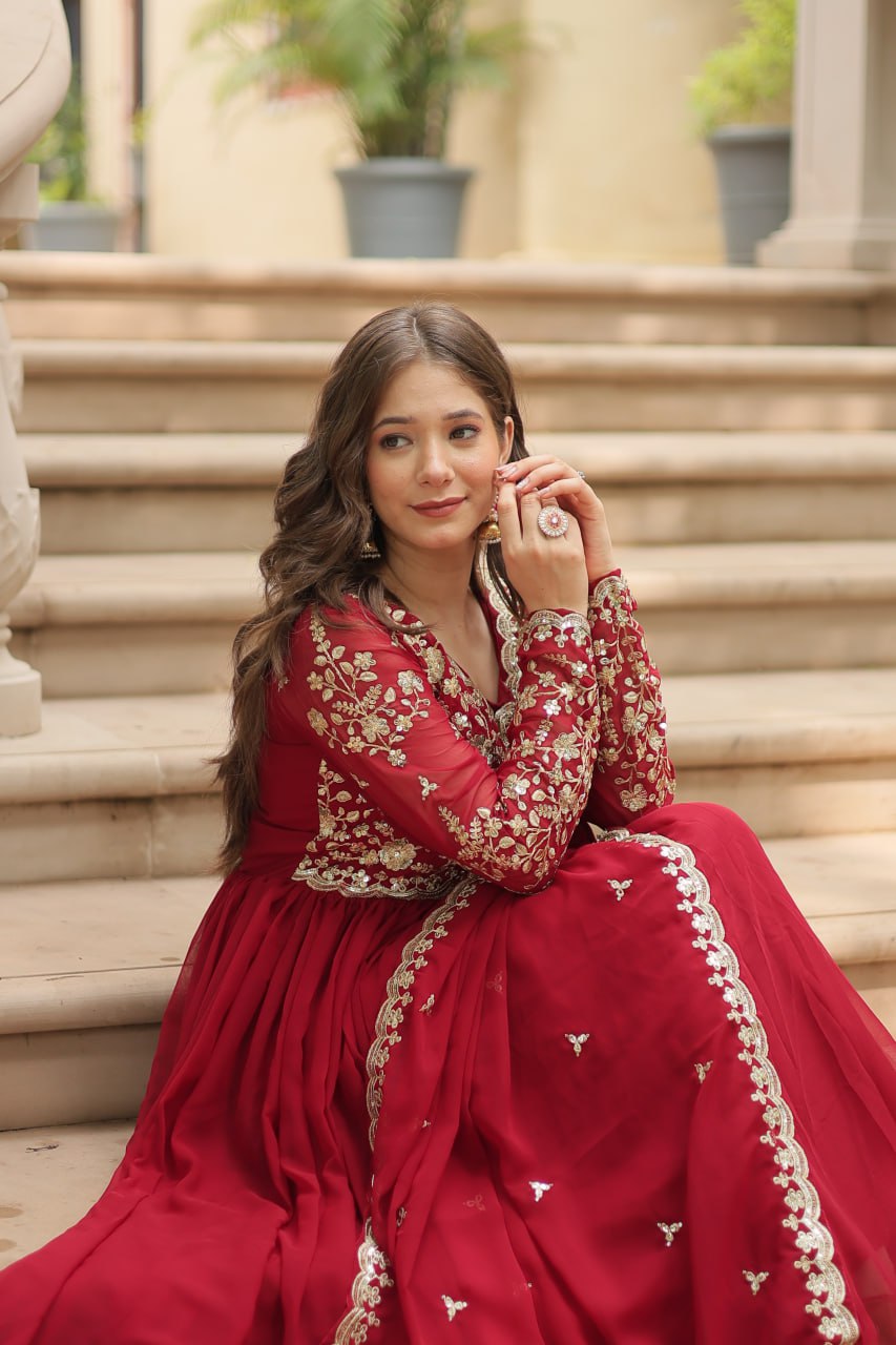Designer Anarkali Party Wear Gown with Sequins Embroidery