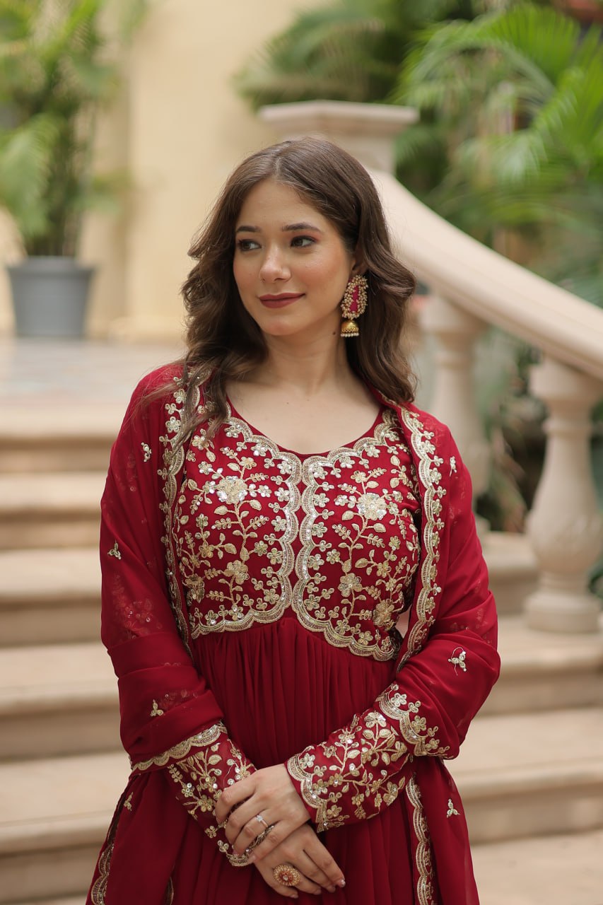 Designer Anarkali Party Wear Gown with Sequins Embroidery