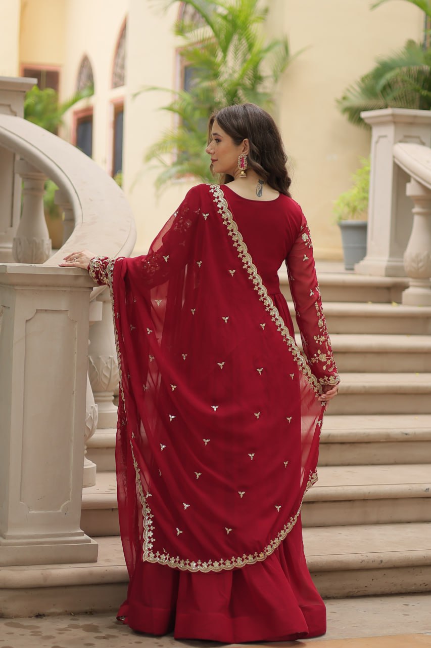 Designer Anarkali Party Wear Gown with Sequins Embroidery
