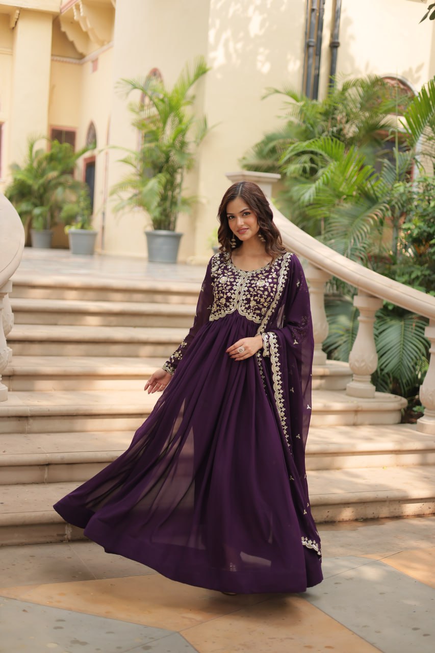 Designer Anarkali Party Wear Gown with Sequins Embroidery