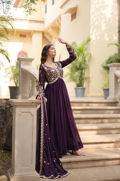 Designer Anarkali Party Wear Gown with Sequins Embroidery