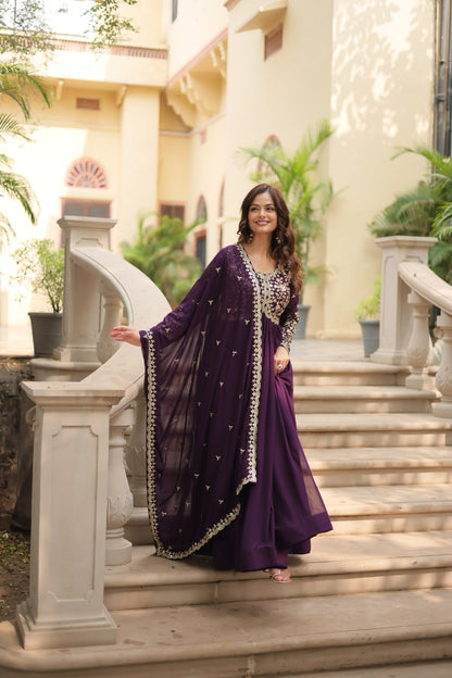 Designer Anarkali Party Wear Gown with Sequins Embroidery