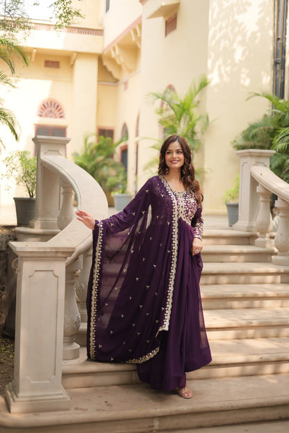 Designer Anarkali Party Wear Gown with Sequins Embroidery