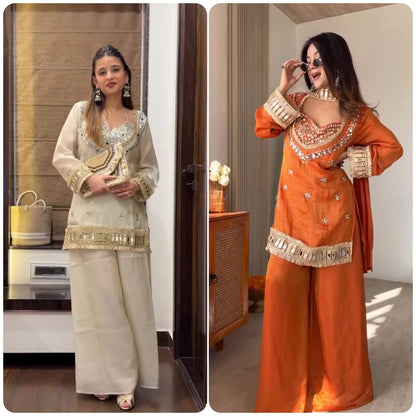 Embroidered Kurta Palazzo Set with Dupatta - 4 Piece Bustier Set