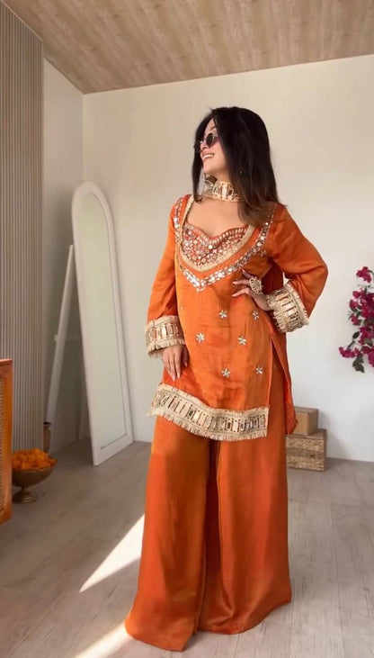 Embroidered Kurta Palazzo Set with Dupatta - 4 Piece Bustier Set