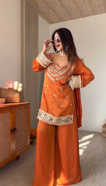 Embroidered Kurta Palazzo Set with Dupatta - 4 Piece Bustier Set